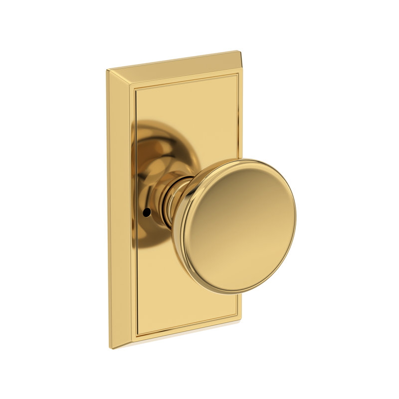 Solvang Privacy Knob with Chamfered 5in Rose in Lifetime (PVD) Polished Nickel, Lifetime (PVD) Polished Brass