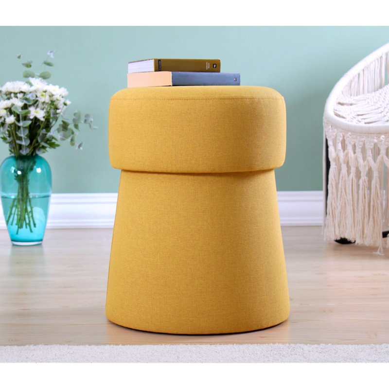 Stylish Mustard Pouffe, 19.7 inches Height x 15.7 inches Depth | 50% Cotton / 50% Linen, 1 cm PVC Coated Hidden Legs | 6 cm Thick 35 DNS Orthopedic Sponge, Bohemian Solid Color Design for Modern Decor