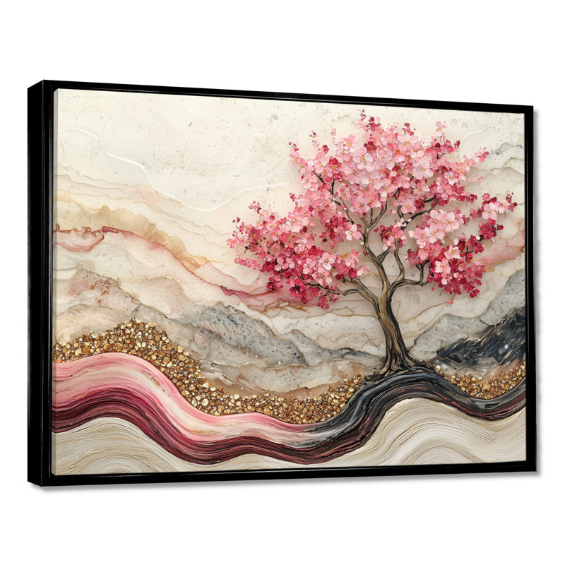 Fleurs de cerisier en écho de Sakura II - art mural de cerisier en fleurs, H 12 po x l 20 po, Cadre flottant, Noir