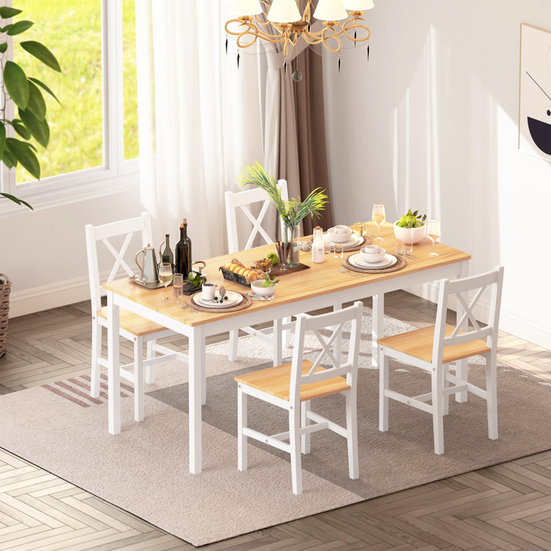 Ensemble de salle à manger 5 pièces Elea, Chêne / blanc, 42.5"W x 28.7"H x 25.6"D