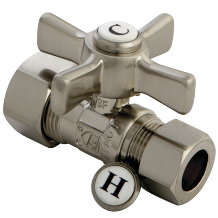 Kingston Brass Millennium 5/8-Inch OD Comp x 1/2-Inch OD Comp Quarter-Turn Straight Stop Valve, Brushed Nickel