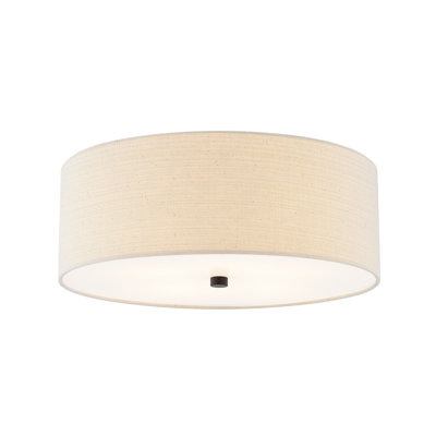 Textile - Classic Drum Flush-Mount - Linen Fabric Shade - 18"L x 18"W x 6.75"H