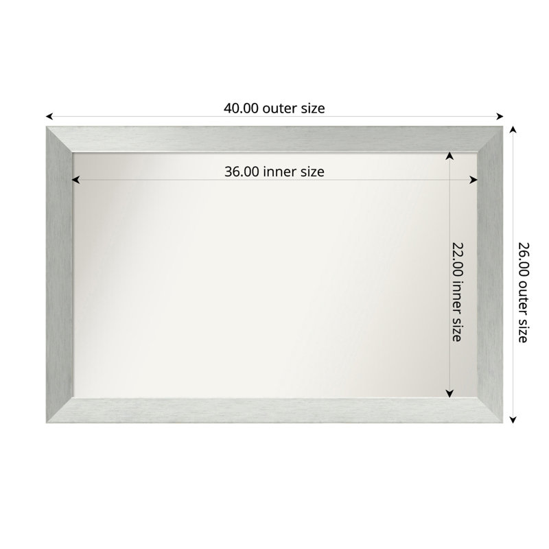 Miroir de salle de bain mural en argent brossé sans cadre, Rectangle, 26 po x 40 po