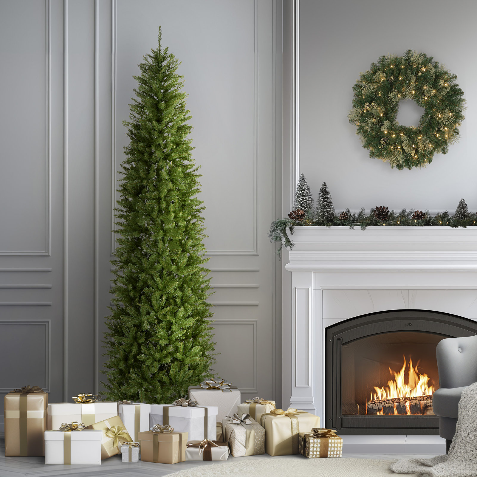 Kingswood Fir Slender Green Christmas Tree, 9' H