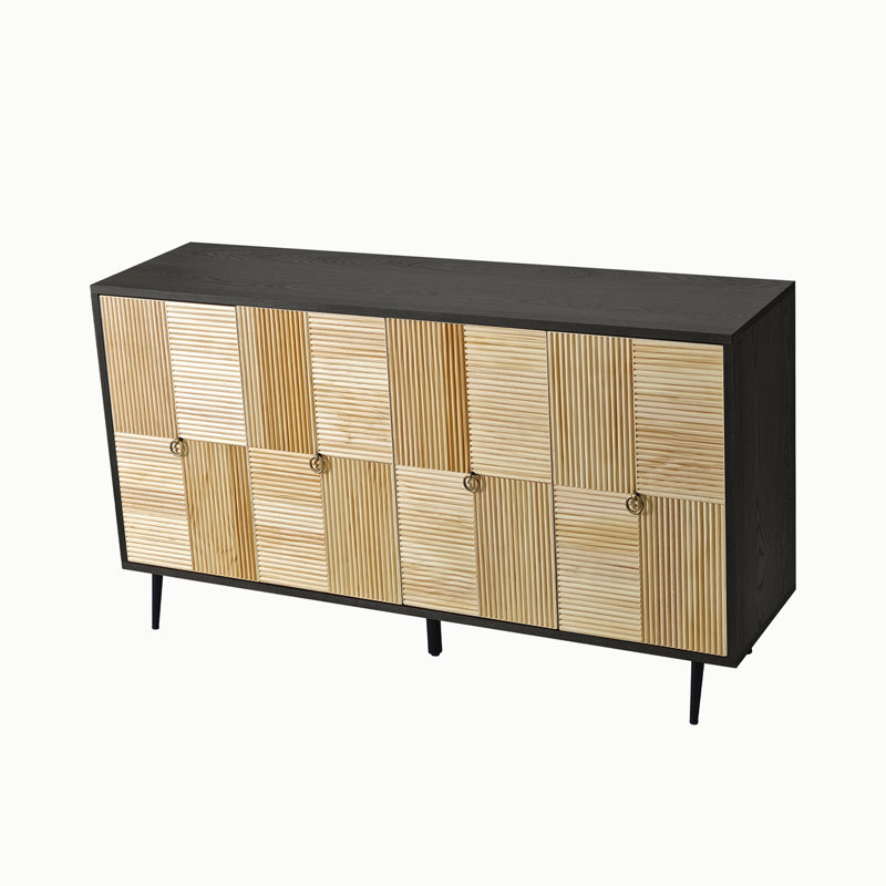 Buffet Jarryl, table de buffet, armoire de salle à manger, crédence de bureau avec portes décoratives à effet sculpté, Noir