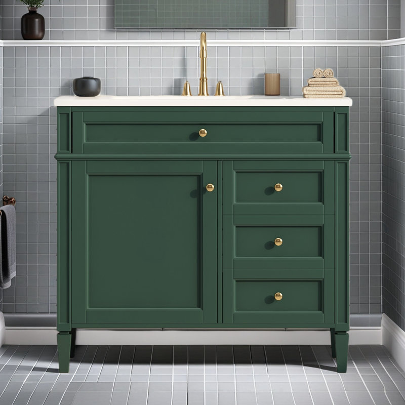 Meuble-lavabo de 36 po avec lavabo supérieur, meuble-lavabo moderne avec 2 tiroirs et tiroir escamotable, meuble-lavabo simple