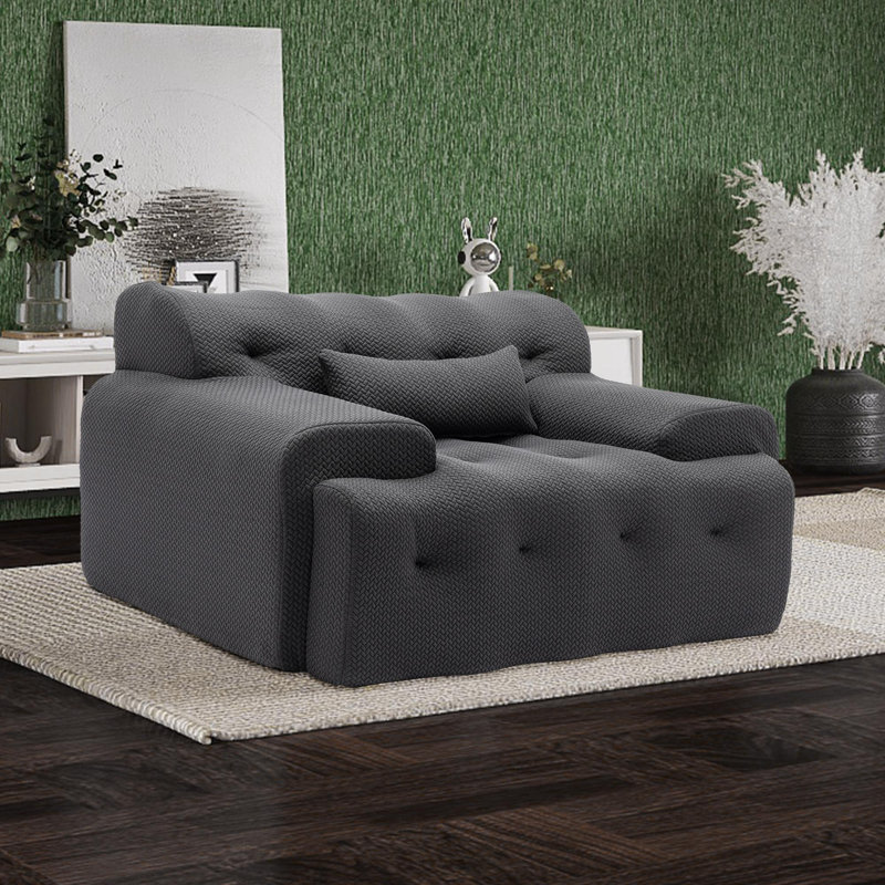 Fauteuil d'appoint surdimensionné et capitonné Kapedes, Polyester gris
