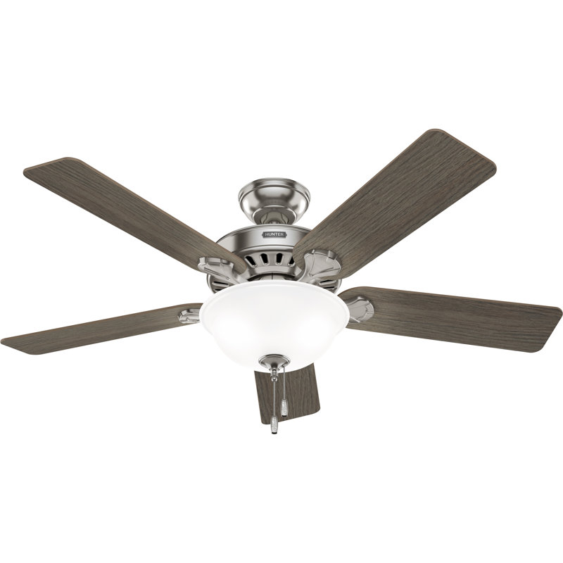 Hunter 52 Inch Pro's Best Energy Star® Ceiling Fan With Lights And Pull Chains, Dark Brown Wood/Espresso Wood, Nickel