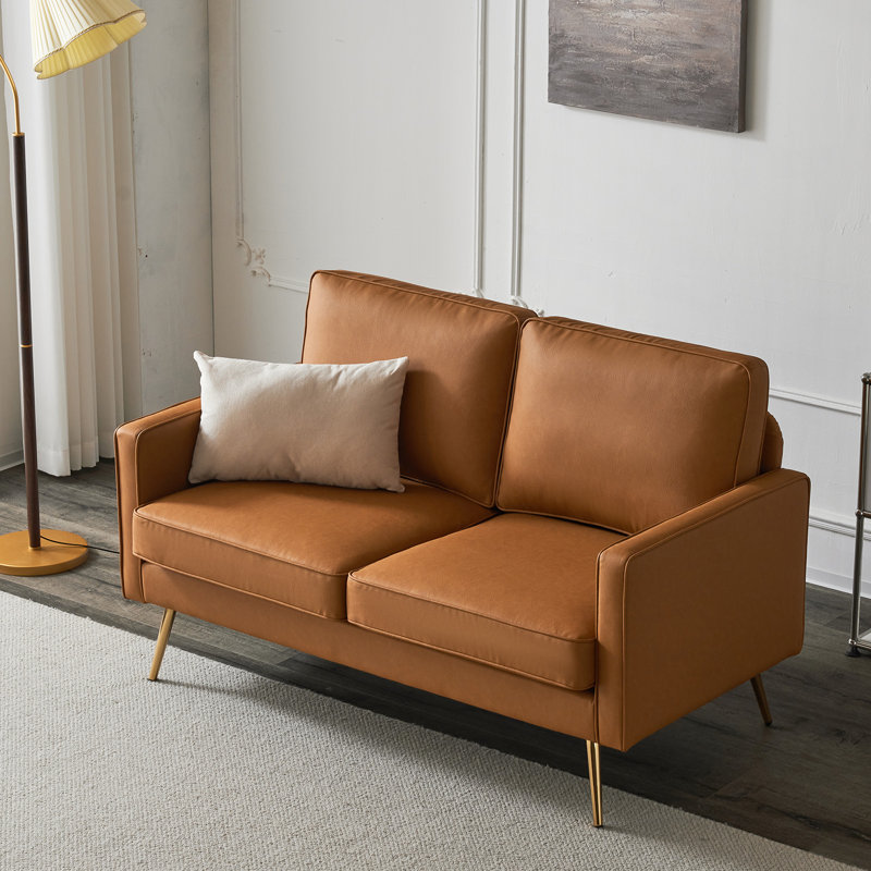 Bernardston 56.7'' Faux Leather Loveseat, Brown Faux Leather