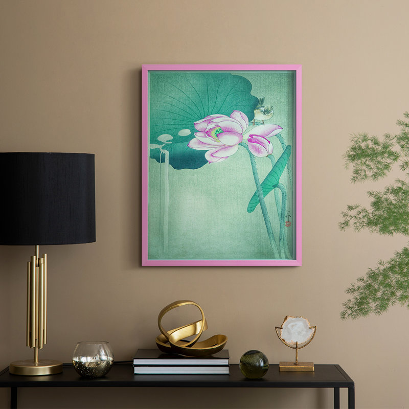 Reproduction encadrée vintage en bois massif du Japon, Rose, H 11 po x l 9 po