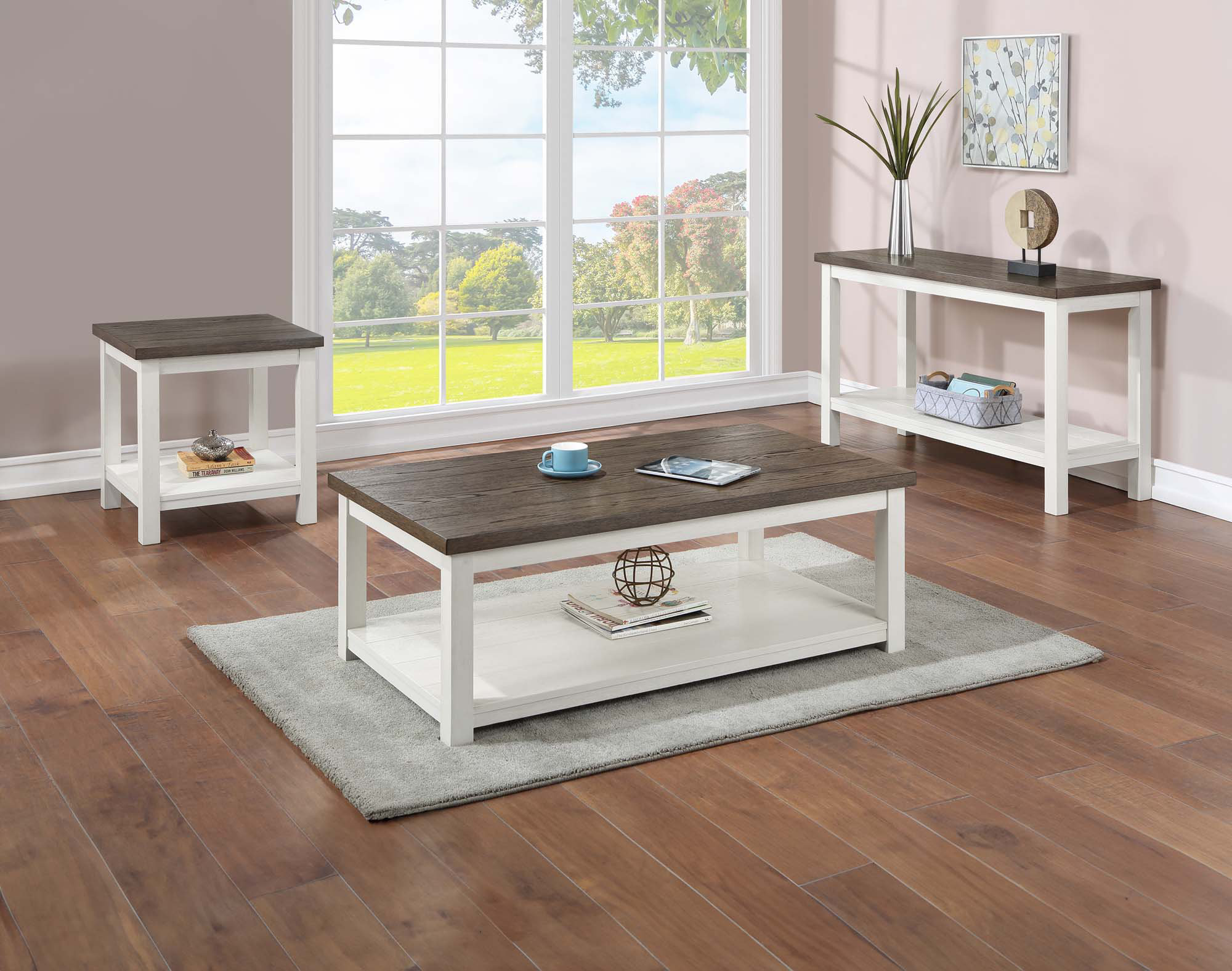 Gracie Oaks 3Pc Farmhouse Style Coffee Table Sofa Table End Table With ...