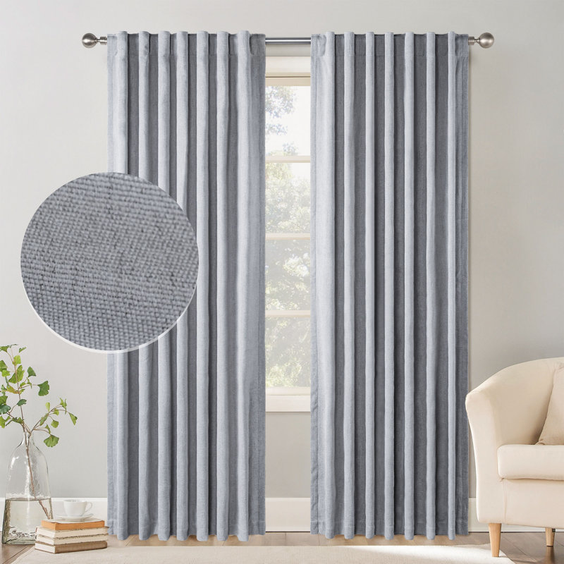 Chenille Blackout Back Tab Curtain Pair(2 panels), 52" W x 108" L, Ash Blue