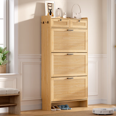 Meuble à chaussures de style campagnard à 3 niveaux avec 2 tiroirs de rangement, 29,92 po de largeur