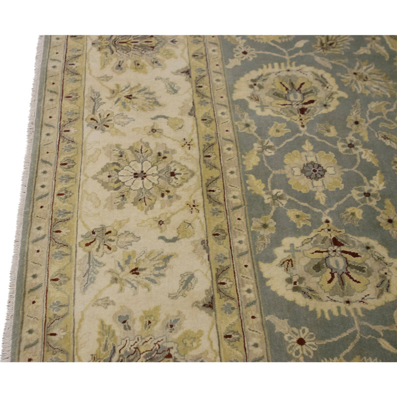 Tapis bleu et crème noué à la main de haute qualité