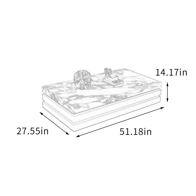 Table basse rectangulaire en ardoise, 14.17" H x 51.18" L x 27.55" W, Blanc/Noir