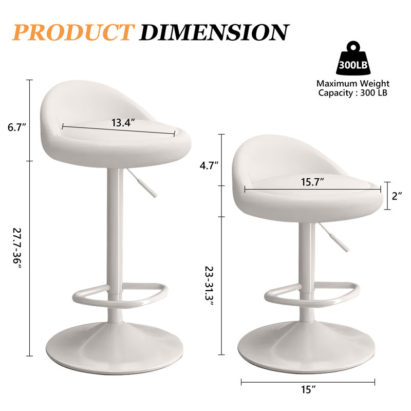 Swivel Upholstered Faux Leather Bar Stool with Steel Frame, White