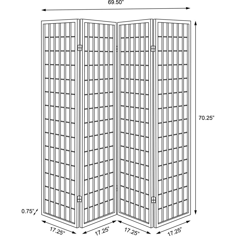 Paravent décoratif noir à 4 panneaux, papier blanc léger, bois d'hévéa, hauteur de 71,41 pouces, largeur de 69,5 pouces, papier moderne et esthétique convenant à différents styles