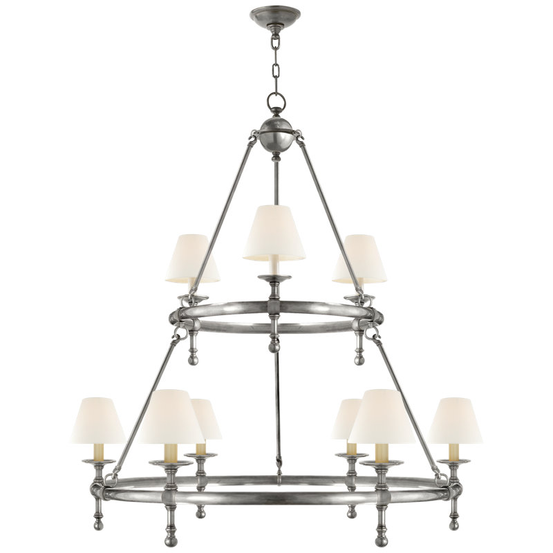 Chapman & Myers Classic Two-Tier Ring Chandelier, Hand-Rubbed Antique Brass, Fabric