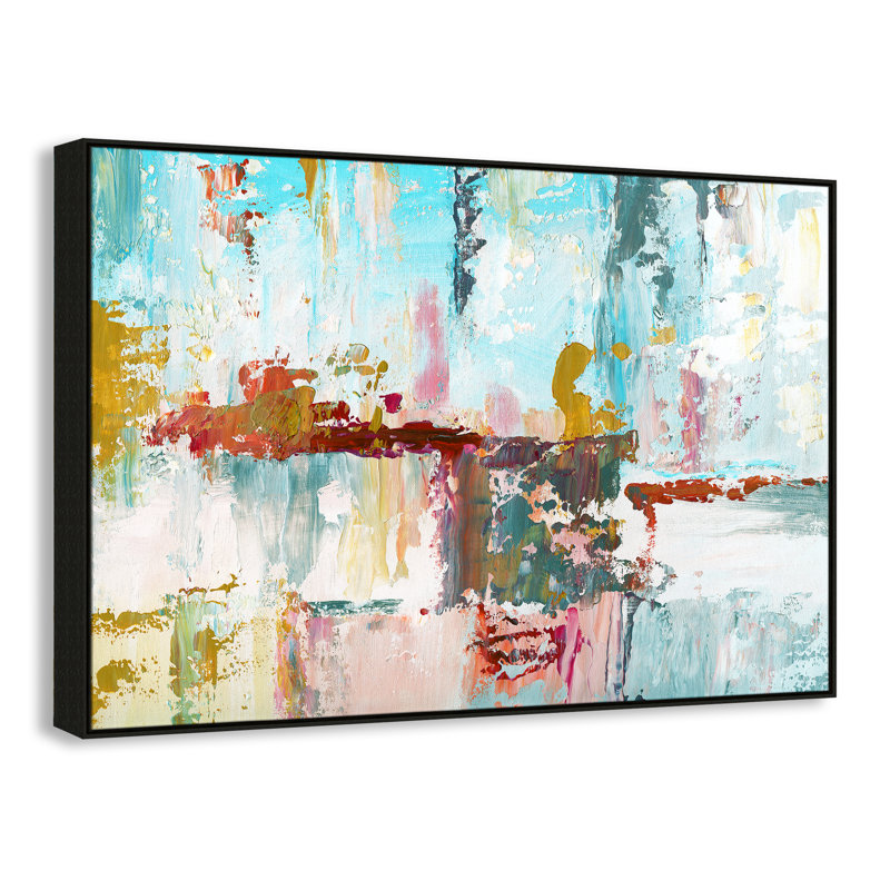«Bola Color Block Splash» par Nan - reproduction de cadre flottant sur toile, H 41,5 po x l 61,5 po x P 2 po, Espresso
