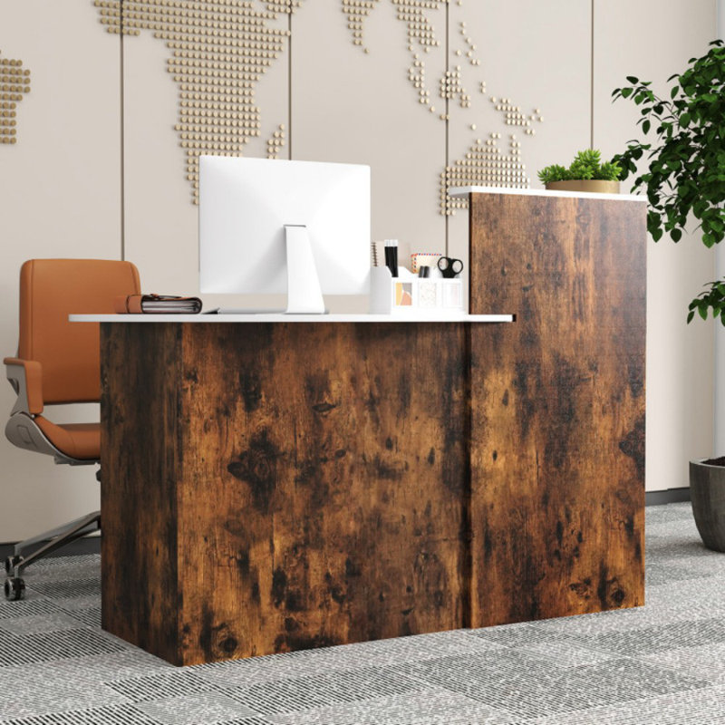 Bureau de réception moderne avec comptoir ovale, Blanc/brun rustique