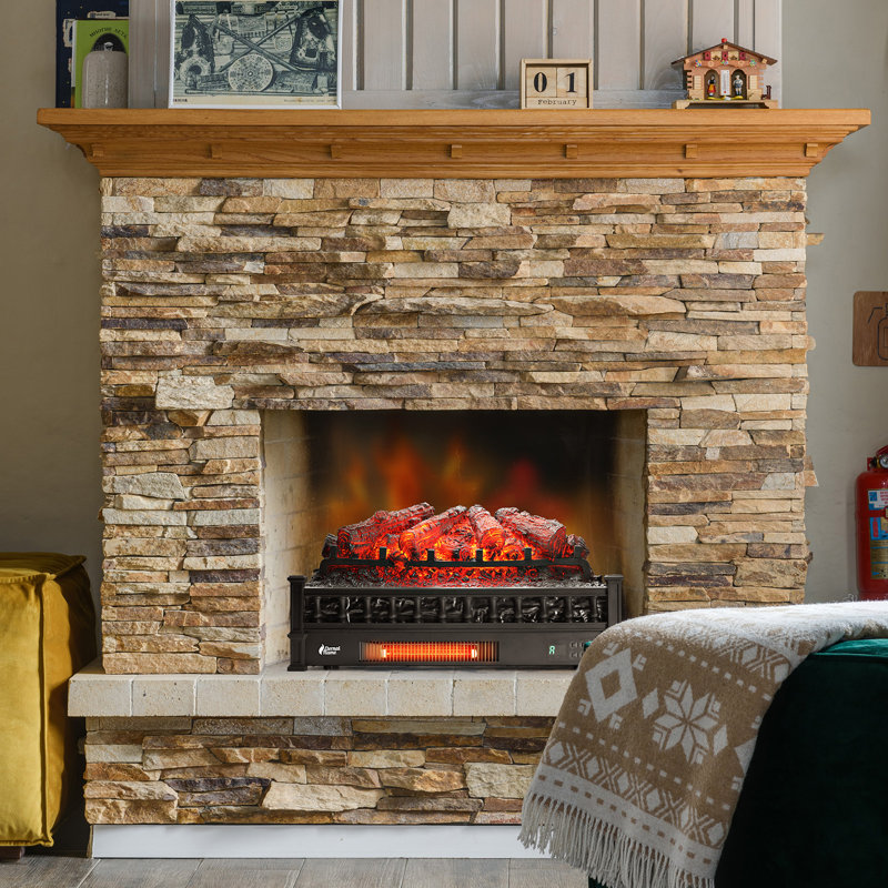 Caletti 26" Infrared Quartz Electric Fireplace Log Heater, Realistic Pinewood Logs, Adjustable Flame Colours, Thermostat, Timer, 1500W