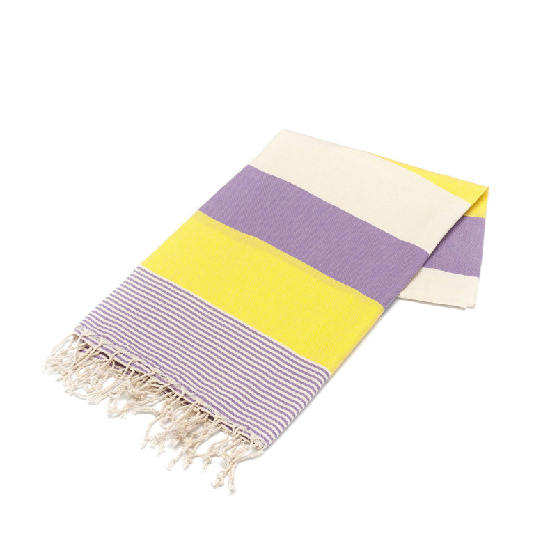 Serviette de plage 100% coton Clery, Lilas / écru / jaune