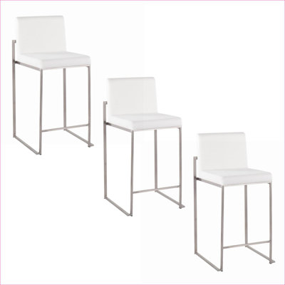 Ensemble de 3 chaises de comptoir à dossier haut pour adulte LumiSource Fuji, velours blanc neige