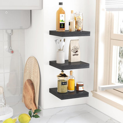Ensemble de 3 petites tablettes murales flottantes noires, 8 tablettes murales pour la salle de bain, le salon, la chambre à coucher et la cuisine
