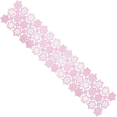 Embroidered And Appiqued Snowflake Table Runner For Christmas And Winter, Pink (14X84 Inches)