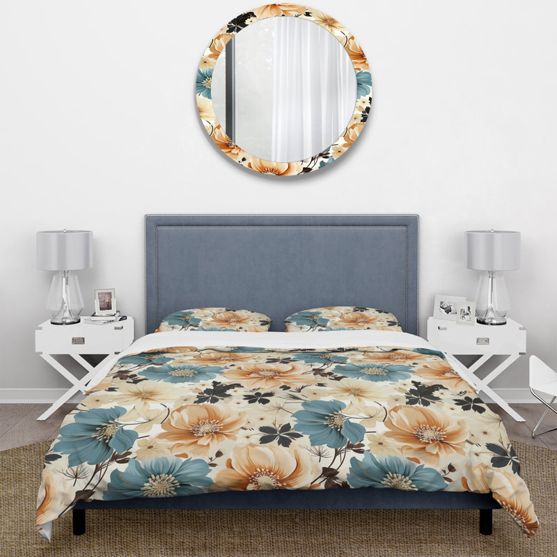Ensemble de housse de couette à motif floral Coastal Tranquil Florals, Housse de couette simple + 1 taie décorative stan