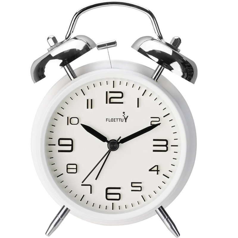 Metal Electric Alarm Tabletop Clock, Aurora White