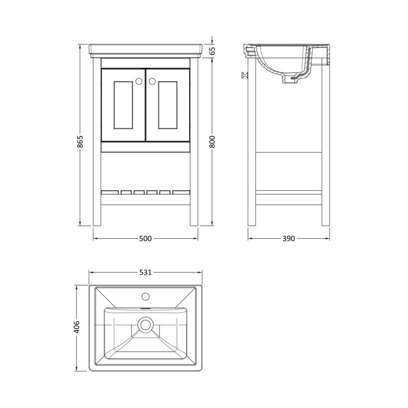 Bexley 531mm Single Bathroom Vanity with Integrated Fireclay Basin, Fern Green