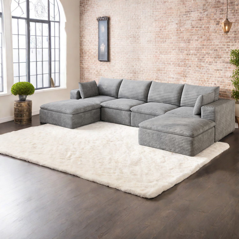 Canapés modernes à compression, canapé modulaire en velours côtelé de 134 pouces pour la maison