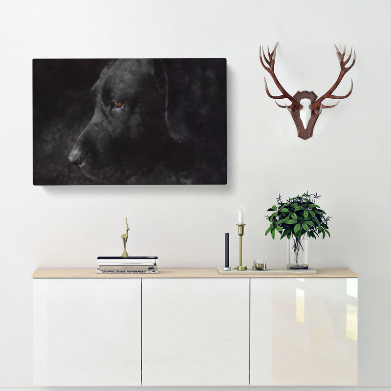 Black Labrador Retriever - Wrapped Canvas Painting, 60cm H x 91cm W x 3cm D