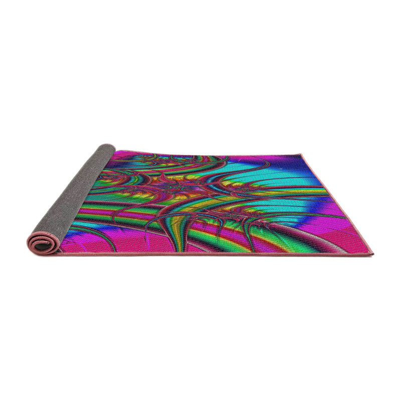 Tapis rose/bleu/vert à tissage électrique, Rond 3 pi