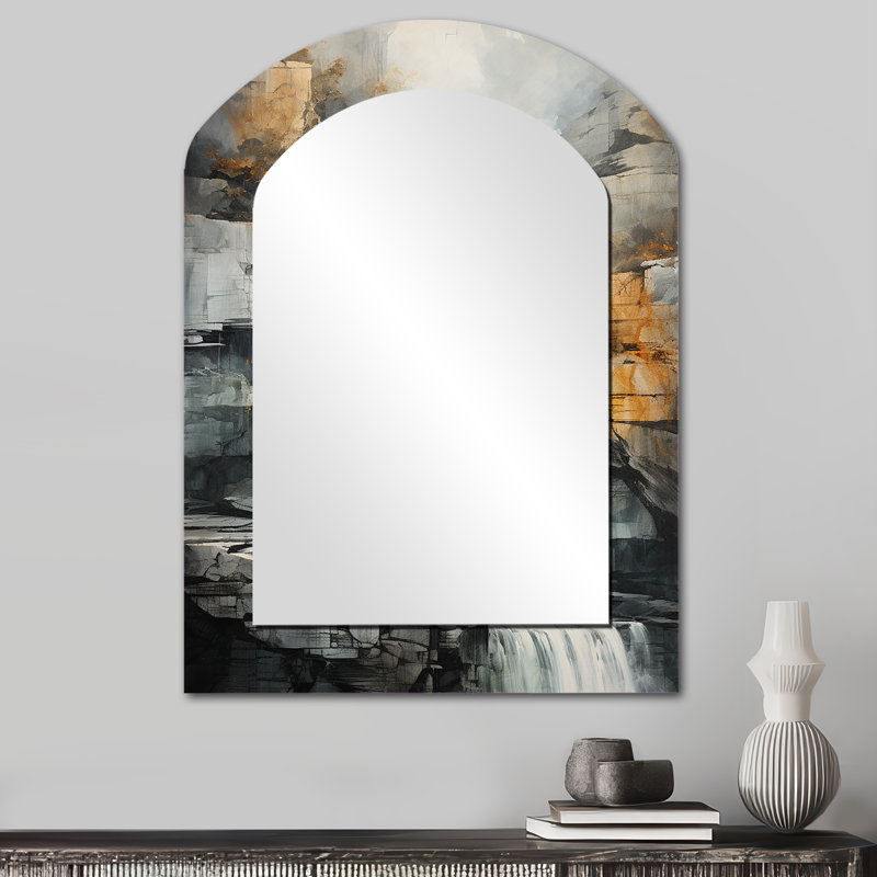 Waterfall cliff Adventure - Miroir mural asymétrique décoratif Waterfall, 34 po x 25 po