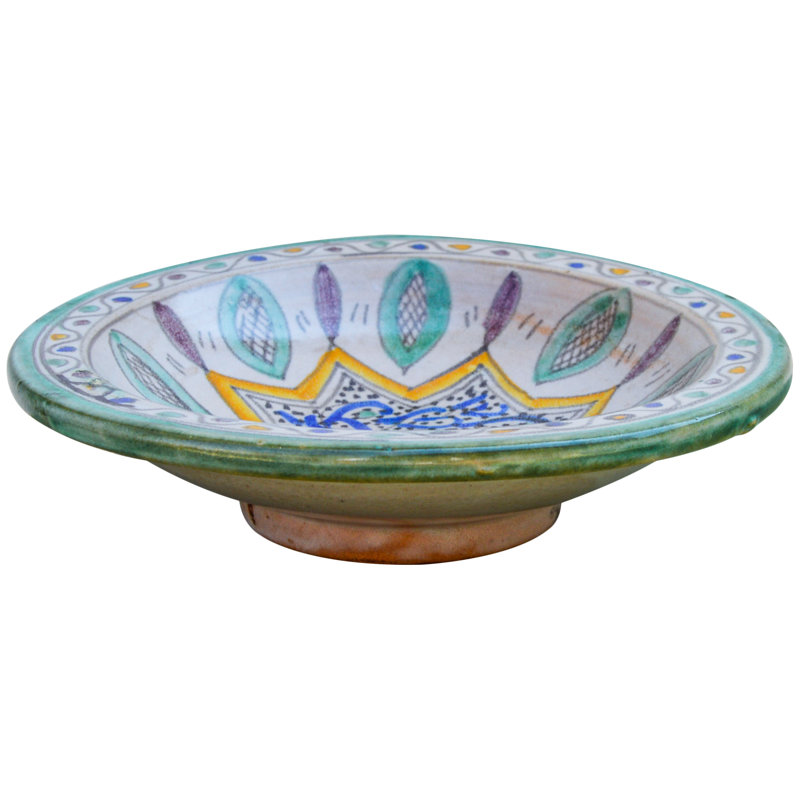Assiette décorative en céramique bleu sarcelle / jaune / vert