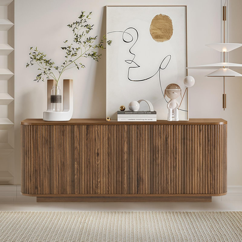 Buffet 4 portes à rayures verticales Ebern Designs, Brun