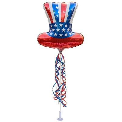 The Holiday Aisle® Patriotic 4th Of July Pre-inflated Star Top Hat Balloon 10 Inch Mylar-foil Balloon With Stick (1/pkg) Pkg/1