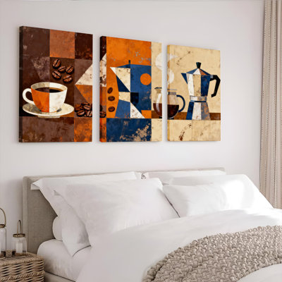 «Coffee Coffee», art abstrait sur toile tendue, reproduction de peinture à l'huile (ensemble de 3)