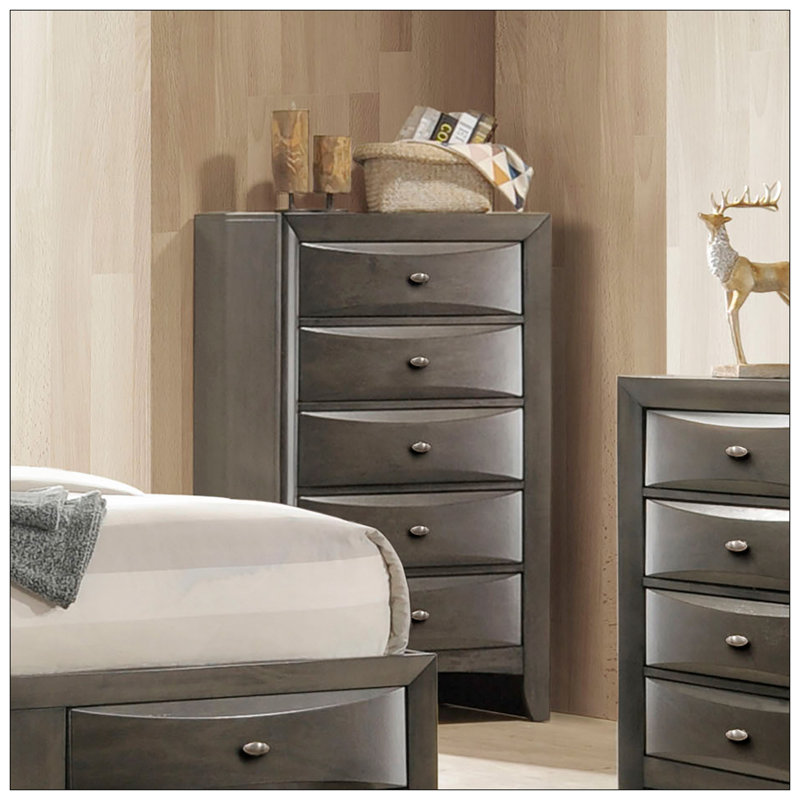 Commode de style transitionnel 1pc Poignées ovales à 5 tiroirs, Gris