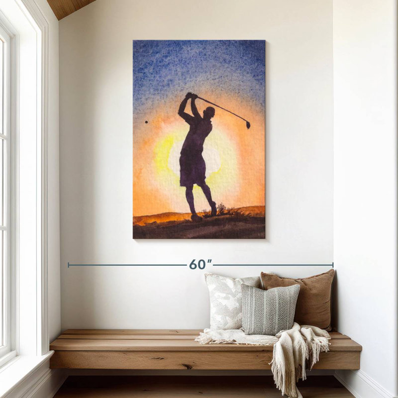 Golfeur de Senne au coucher du soleil, H 45 po x l 30 po