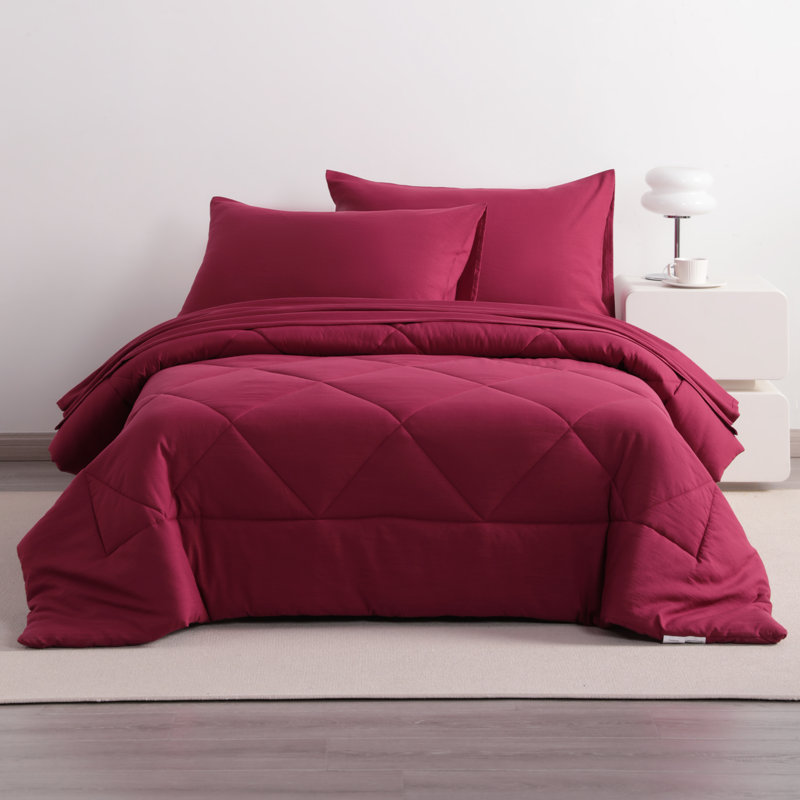 Ensemble de literie pour lit simple 5 pièces doux et respirant, Simple (5 pièces), Vin rouge