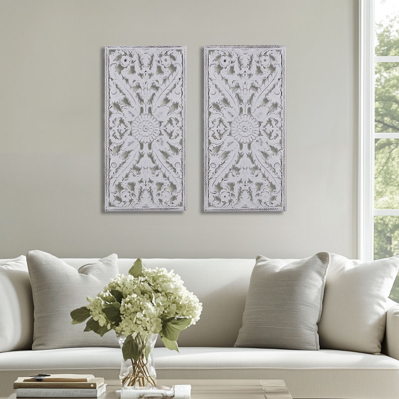 Abequa Carved Wood 2-piece Wall Art Set, White