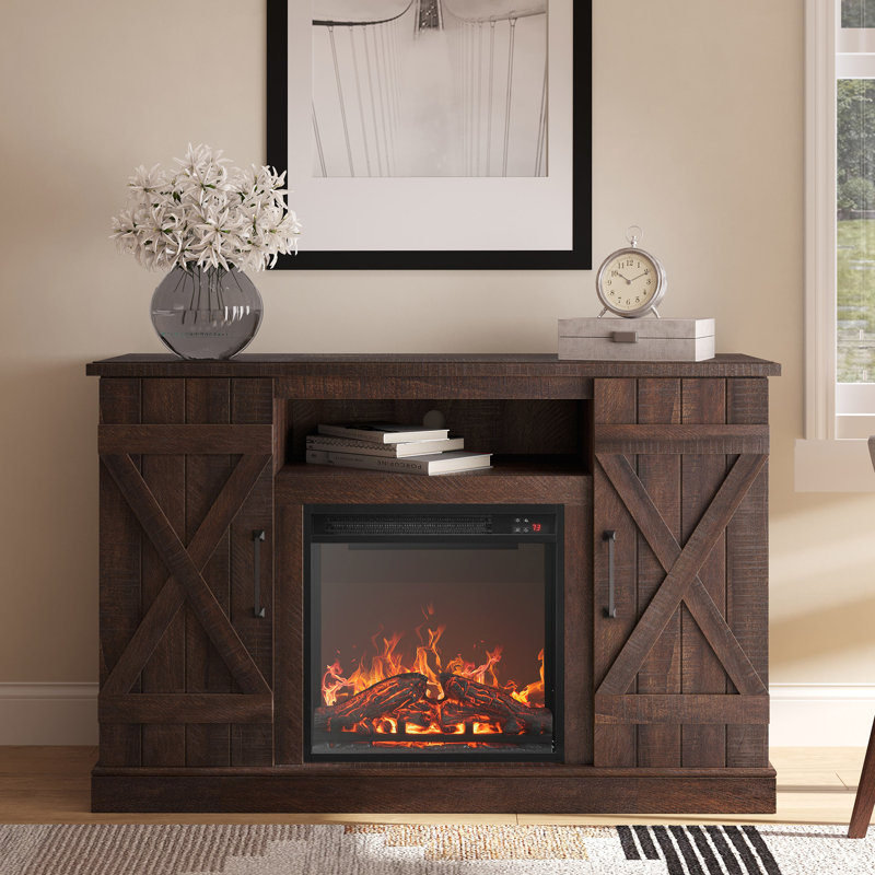  Burroway 47" TV Stand with 18" Electric Fireplace Heater & Media Entertainment Center Console Table for TV up to 50" with Open Storage Shelves & Cabinets