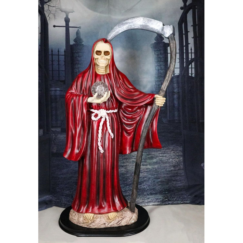 Grande statue Santa Muerte de la mort sacrée haute de 2 pieds tenant une faux en robe rouge, Rouge