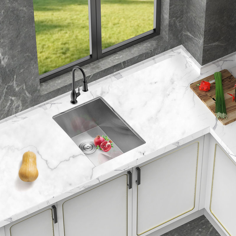 15 Inch 16 Gauge Single Bowl Undermount Kitchen Sink, Stainless Steel, 9 Deep, Drain Assembly, - Condensation Coating, Quiet Setup 15" X Shaped Water Flow, Sound Proof With Coating