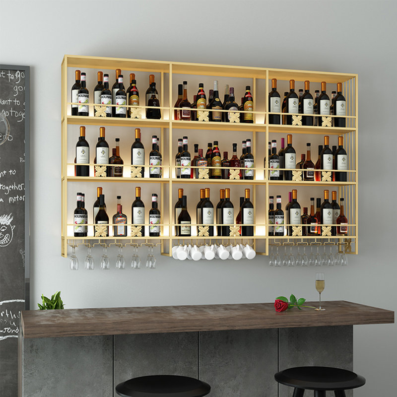3 Tier Creative Wall Mounted Wine Rack, 47.2" H x 78.7" W x 8.6" D, Gold