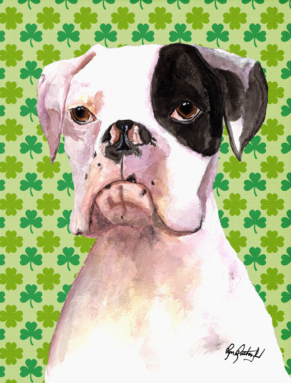 Drapeau de jardin à 2 côtés st. patrick day trèfle, Boxer (blanc et noir)