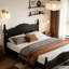 Base de lit plateforme en bois, lit plateforme de style rétro avec support en lattes de bois-456549919-456549914